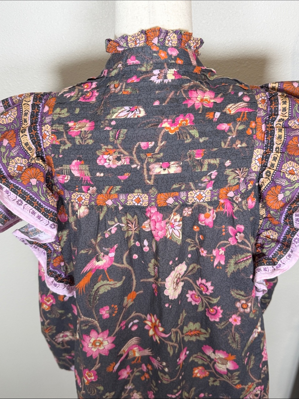 Sundance Marcleine Floral Top Coquette Ruffle Pintuck Boho Cottagecore Large - Picture 8 of 14